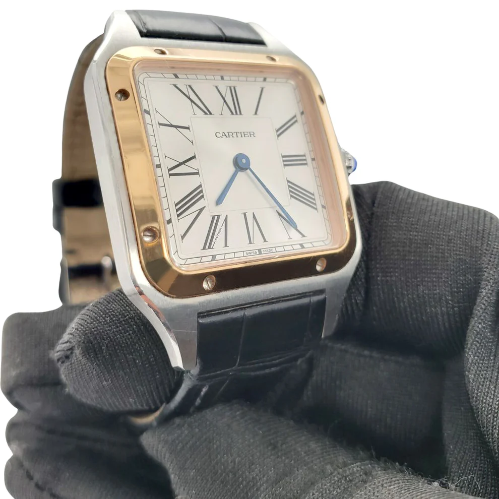 Besonders preiswerte Replica Uhr: Cartier Santos Dumont, große Ausführung, Edelstahl/Roségold – Bild 3