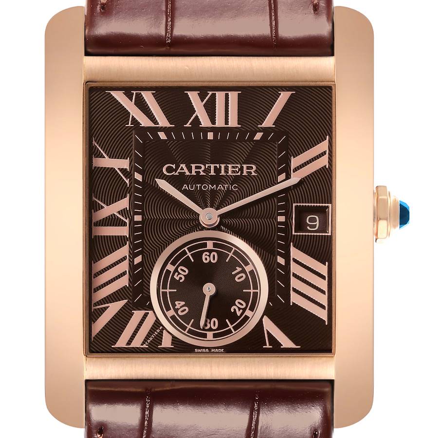 Unwiderstehliche Replica Herrenuhr: Cartier Tank MC, Roségold, braunes Zifferblatt, braun, Armband, W5330002 – Bild 1