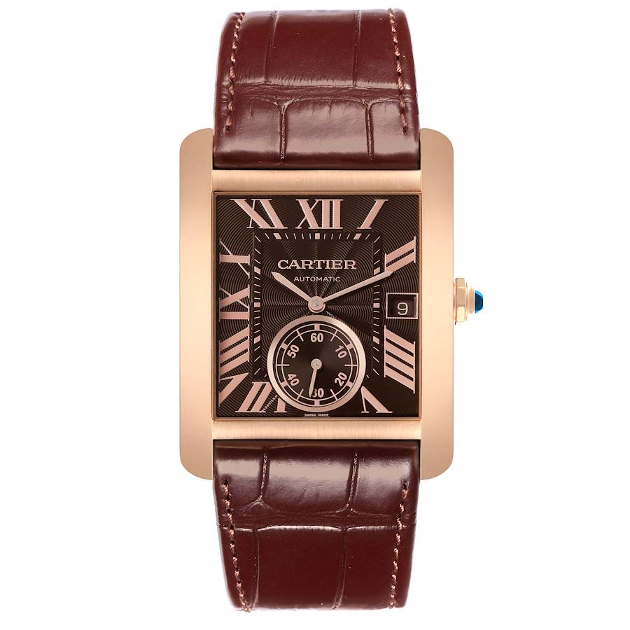 Unwiderstehliche Replica Herrenuhr: Cartier Tank MC, Roségold, braunes Zifferblatt, braun, Armband, W5330002 – Bild 2