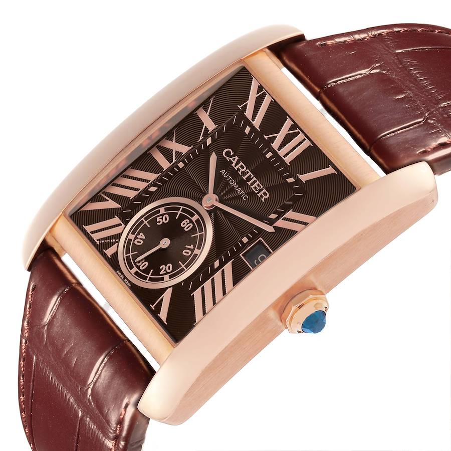 Unwiderstehliche Replica Herrenuhr: Cartier Tank MC, Roségold, braunes Zifferblatt, braun, Armband, W5330002 – Bild 3