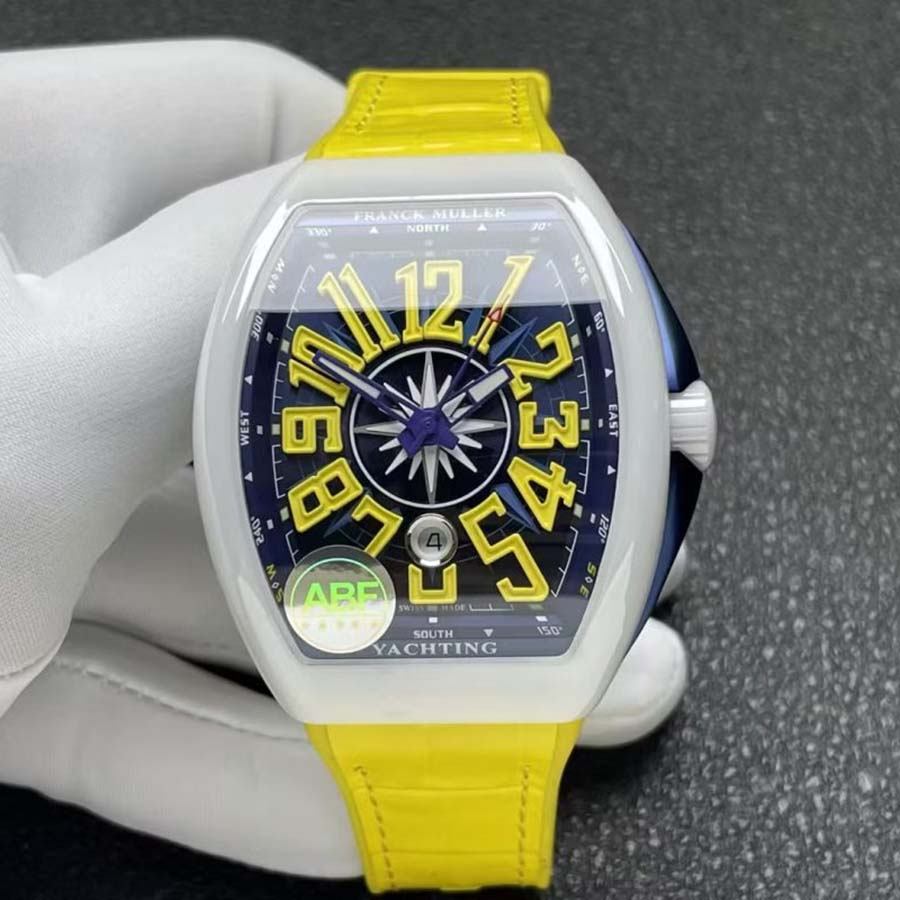 Luxuriös gestaltete Replica Uhr: Franck Muller Vanguard V45, weiße Keramik, Gehäuse, gelb, arabische Ziffern, ABF 45 mm – Bild 1