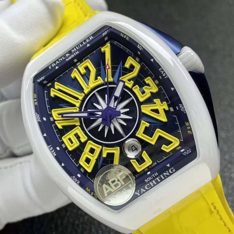 Luxuriös gestaltete Replica Uhr: Franck Muller Vanguard V45, weiße Keramik, Gehäuse, gelb, arabische Ziffern, ABF 45 mm – Bild 2