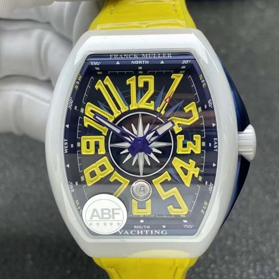 Luxuriös gestaltete Replica Uhr: Franck Muller Vanguard V45, weiße Keramik, Gehäuse, gelb, arabische Ziffern, ABF 45 mm – Bild 3