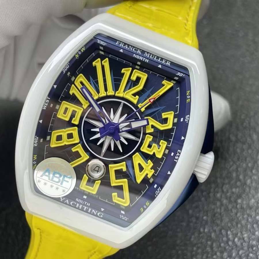 Luxuriös gestaltete Replica Uhr: Franck Muller Vanguard V45, weiße Keramik, Gehäuse, gelb, arabische Ziffern, ABF 45 mm – Bild 4