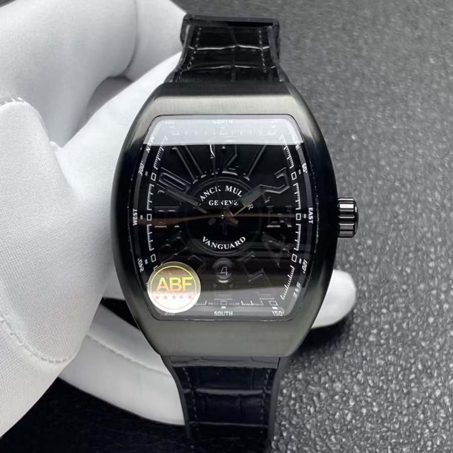 Erstklassige Replica Uhr: Franck Muller Vanguard V45, schwarz, DLC, schwarzes Zifferblatt, Lederarmband, ABF 45 mm – Bild 1