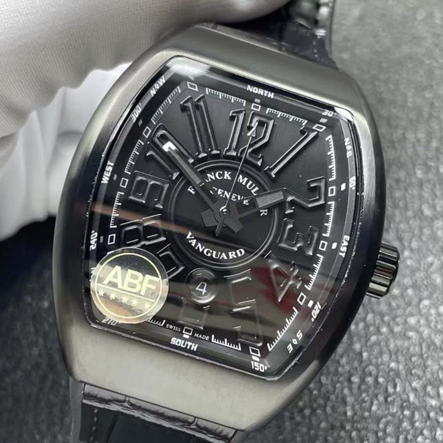 Erstklassige Replica Uhr: Franck Muller Vanguard V45, schwarz, DLC, schwarzes Zifferblatt, Lederarmband, ABF 45 mm – Bild 3