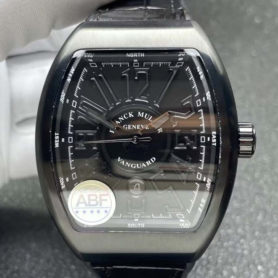 Erstklassige Replica Uhr: Franck Muller Vanguard V45, schwarz, DLC, schwarzes Zifferblatt, Lederarmband, ABF 45 mm – Bild 4