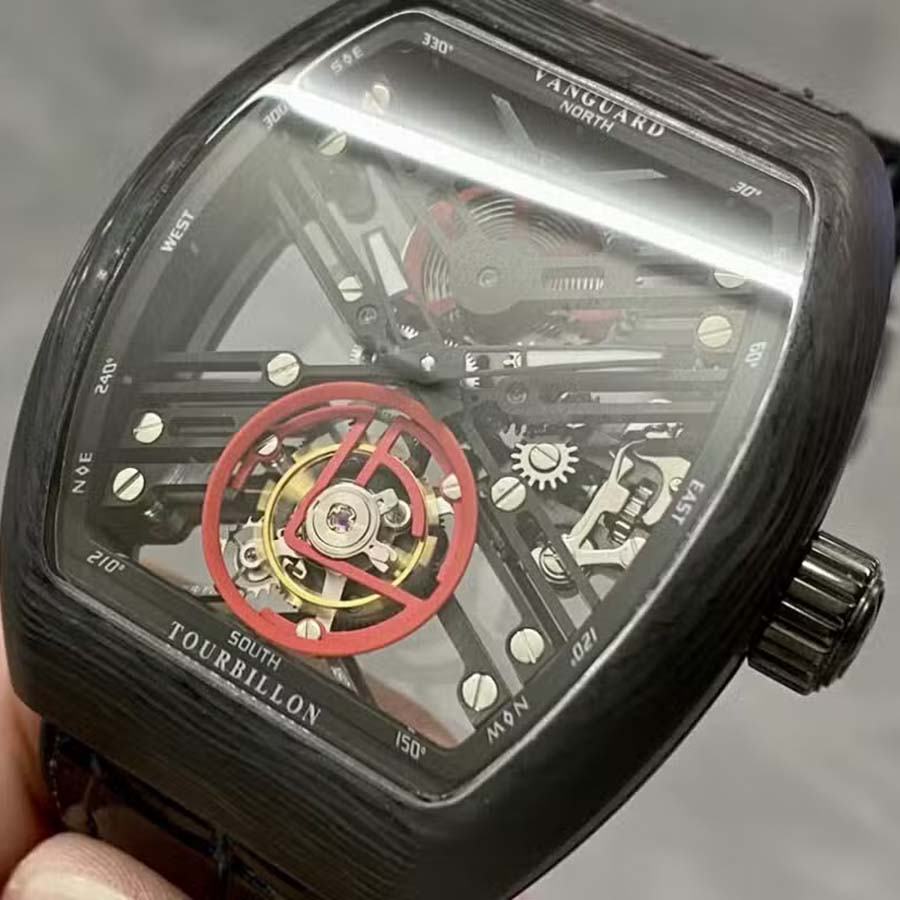Zeitlose Replica Uhr: Franck Muller Vanguard, skelettiert, Tourbillon, schwarzes Carbon, Fiber ABF 45 mm – Bild 3