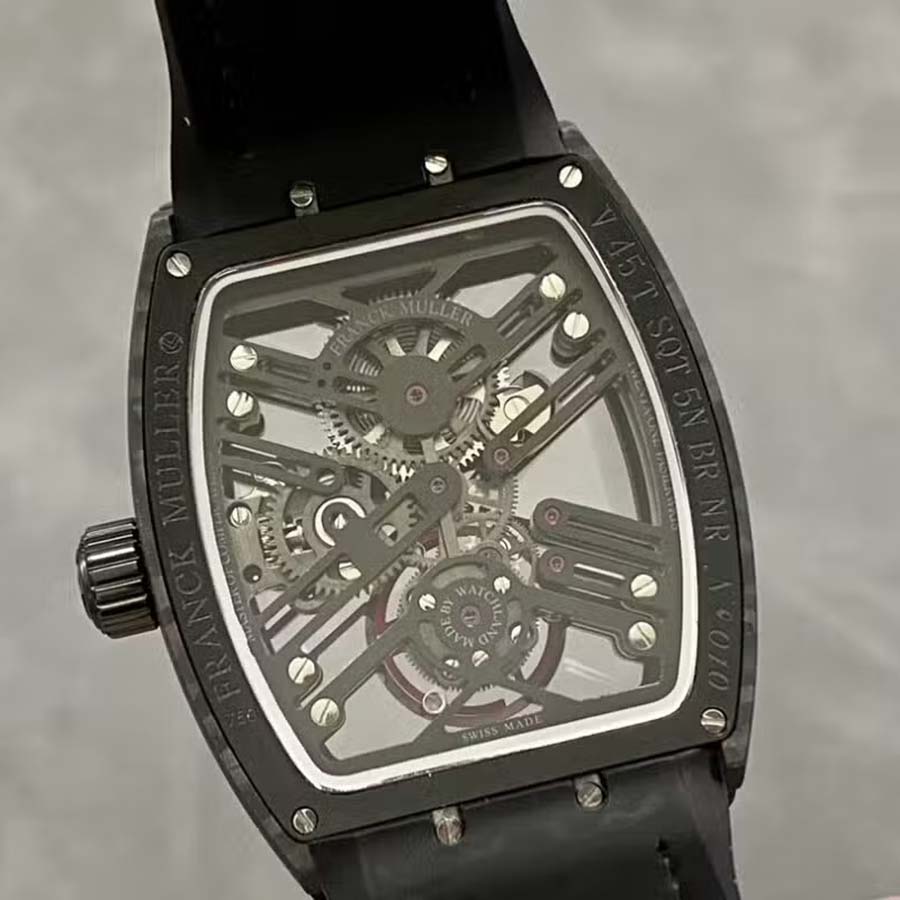 Zeitlose Replica Uhr: Franck Muller Vanguard, skelettiert, Tourbillon, schwarzes Carbon, Fiber ABF 45 mm – Bild 7