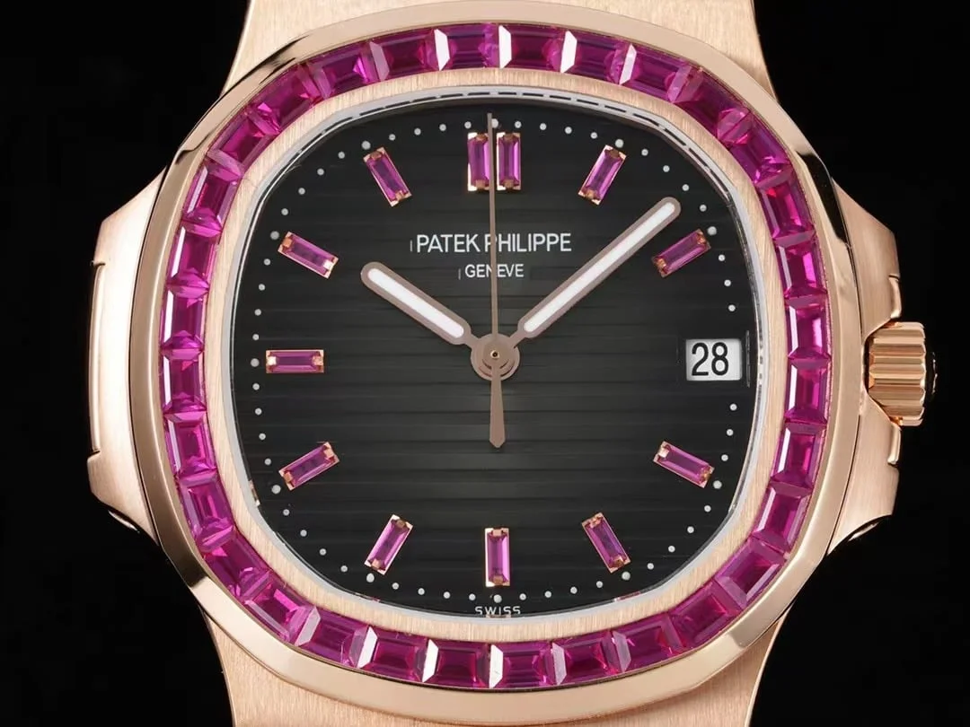 Hervorragende Replica Uhr: Patek Philippe 40 mm, Roségold, schwarzes Zifferblatt, vollständiger Steinbesatz – Bild 3