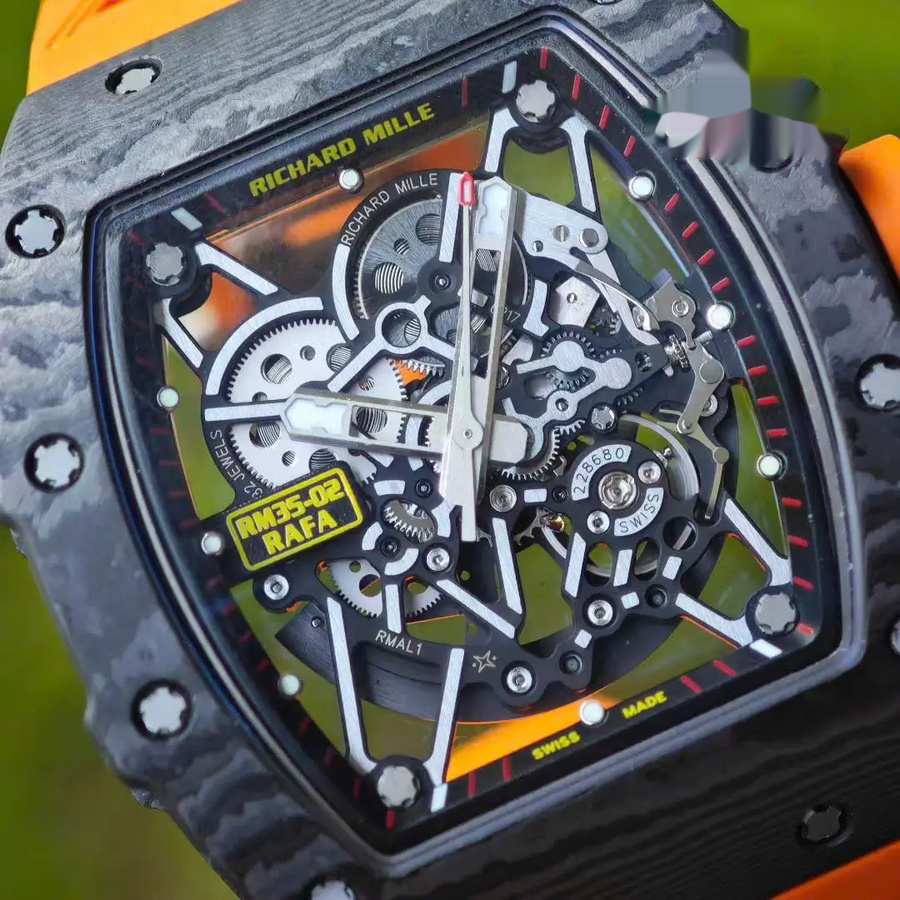 Schöne Replica Uhr: Richard Mille RM 35-02 Rafael Nadal, Sonderanfertigung, 1:1, schwarz, Carbon NTPT, Vaucher-Uhrwerk – Bild 8