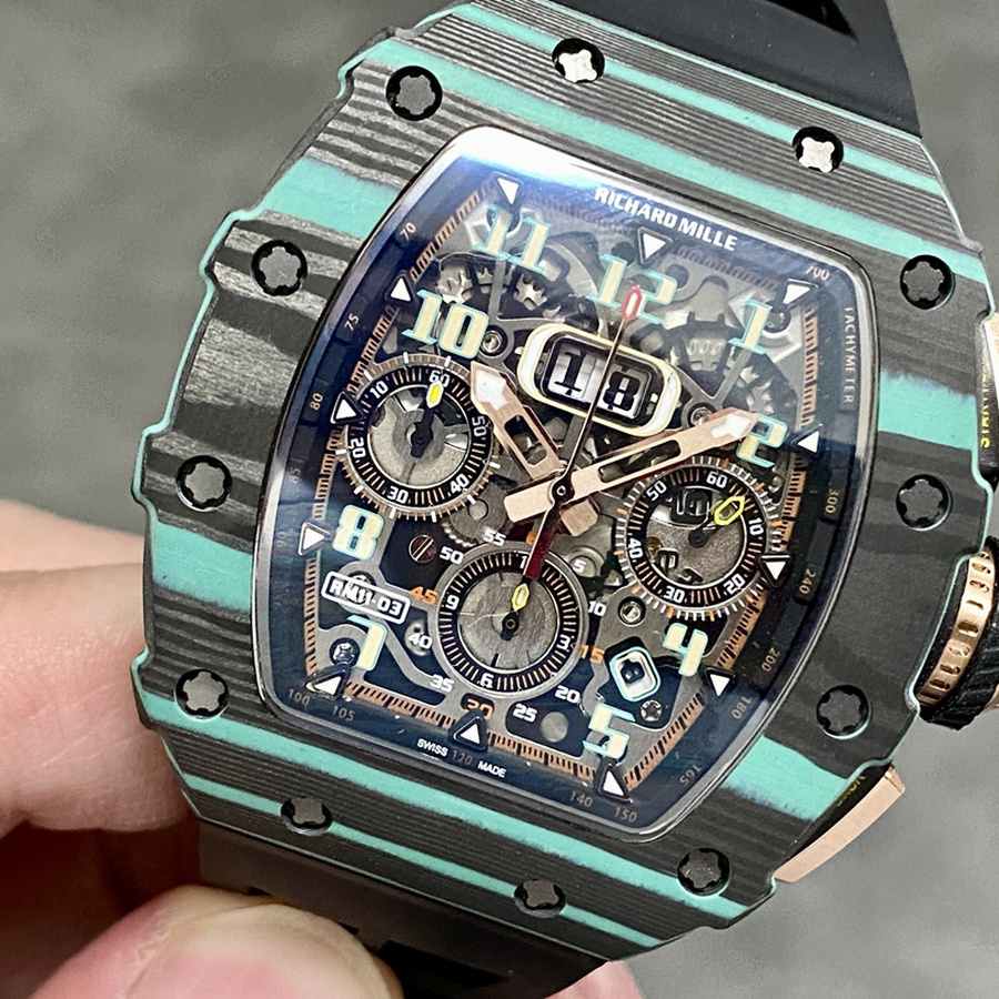 Besonders preiswerte Replica Uhr: Richard Mille RM 11-03 Ultimate, Edition, Carbon, türkis, Quartz TPT, limitierte Edition, KVF 49.94 × 44,5 mm – Bild 3
