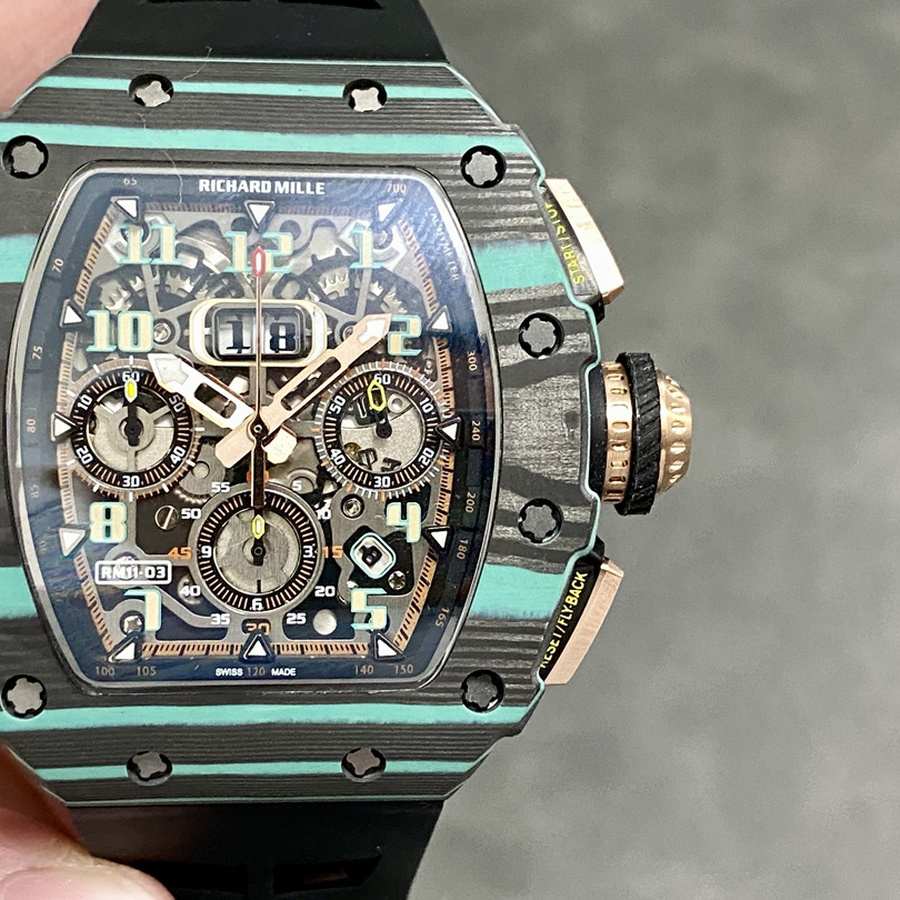 Besonders preiswerte Replica Uhr: Richard Mille RM 11-03 Ultimate, Edition, Carbon, türkis, Quartz TPT, limitierte Edition, KVF 49.94 × 44,5 mm – Bild 4