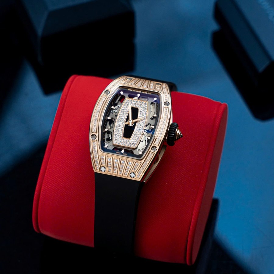 Klassische Replica Uhr: Richard Mille RM 07-01, Roségold, Diamanten, Onyx, Zifferblatt, Kautschukarmband, ZF 45.32 × 32,3 mm – Bild 2