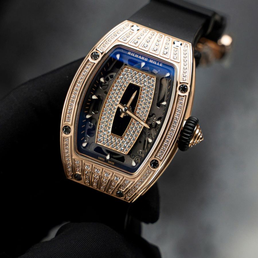 Klassische Replica Uhr: Richard Mille RM 07-01, Roségold, Diamanten, Onyx, Zifferblatt, Kautschukarmband, ZF 45.32 × 32,3 mm – Bild 3