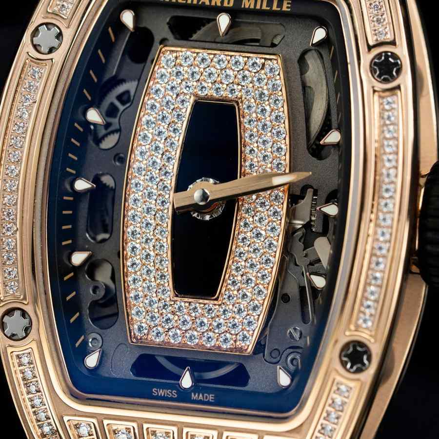 Klassische Replica Uhr: Richard Mille RM 07-01, Roségold, Diamanten, Onyx, Zifferblatt, Kautschukarmband, ZF 45.32 × 32,3 mm – Bild 4