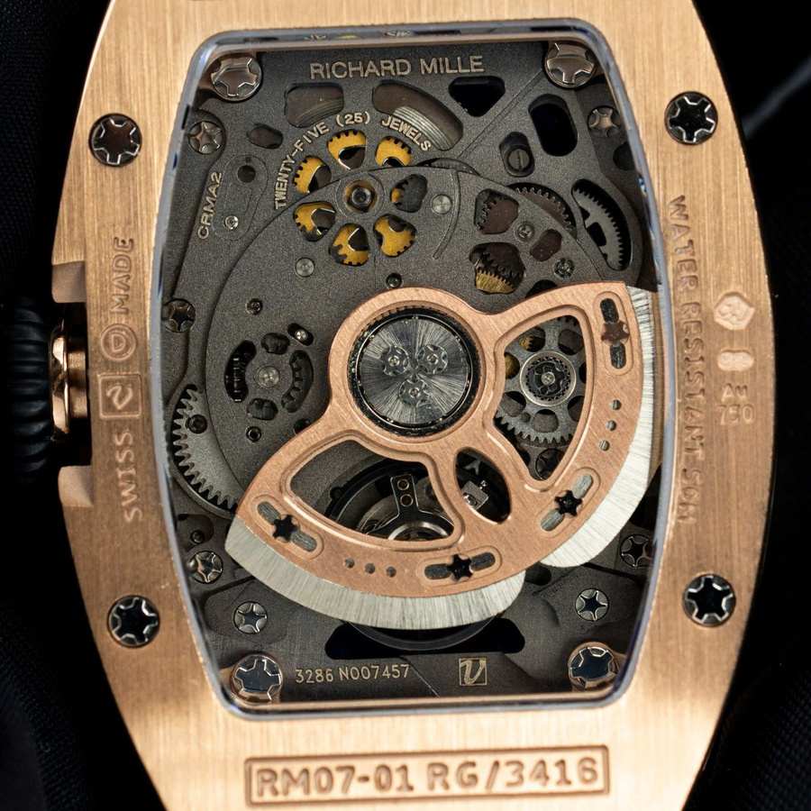 Klassische Replica Uhr: Richard Mille RM 07-01, Roségold, Diamanten, Onyx, Zifferblatt, Kautschukarmband, ZF 45.32 × 32,3 mm – Bild 8