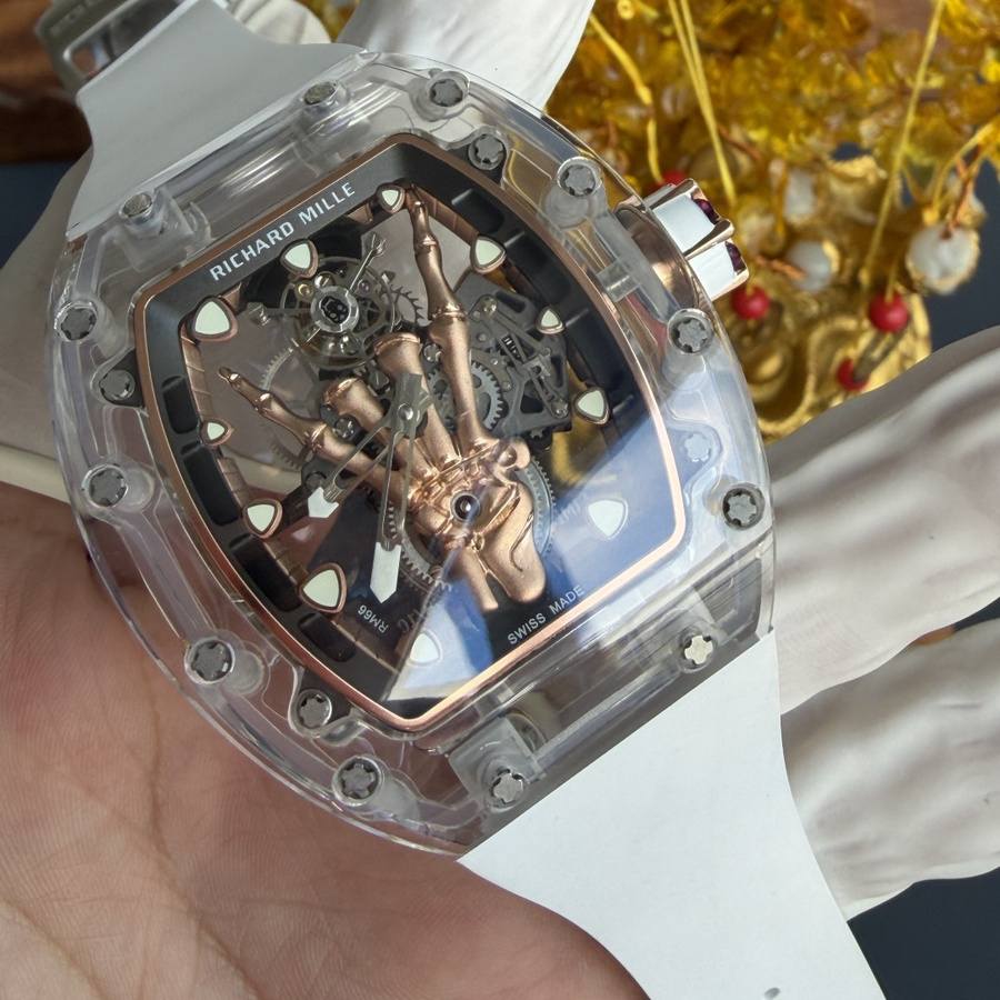 Wirtschaftliche Replica Uhr: Richard Mille RM 66, fliegend, Tourbillon, Sonderanfertigung, echt, weiß, Saphir, 42,7 mm X 49,94 mm – Bild 3
