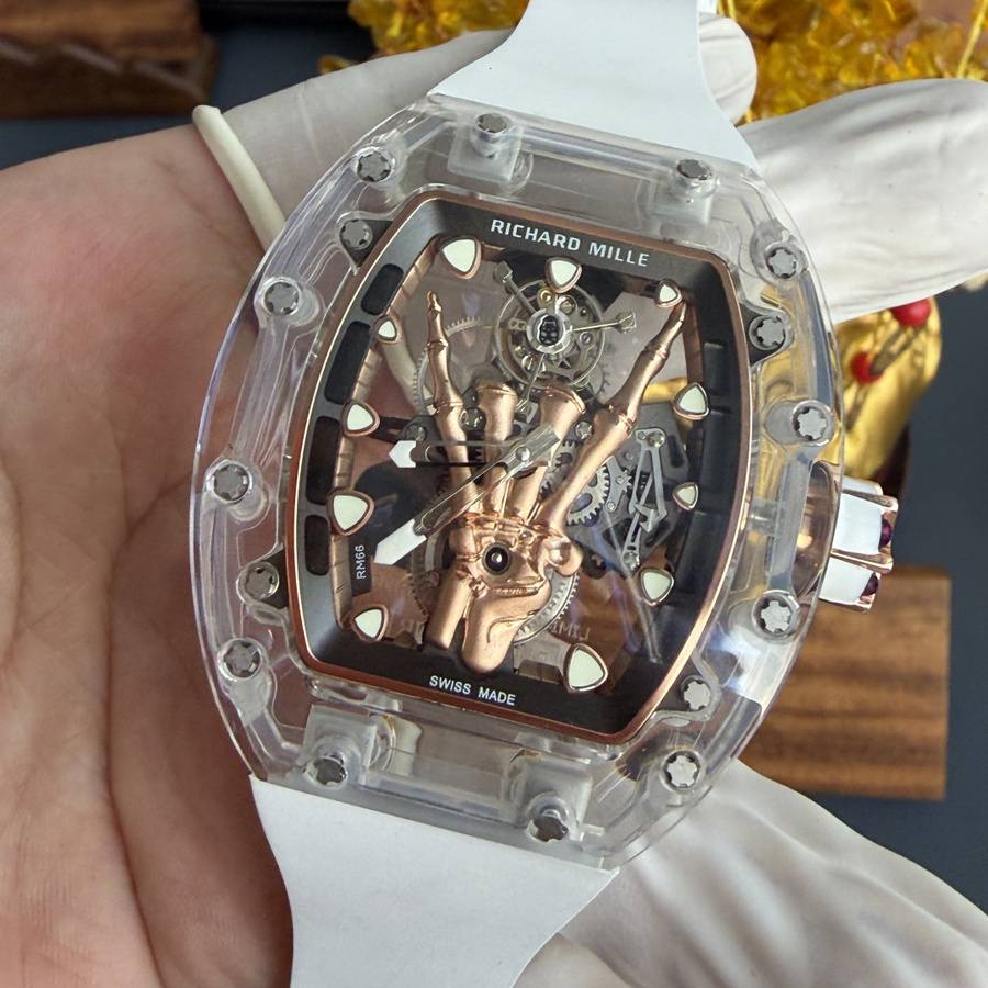 Wirtschaftliche Replica Uhr: Richard Mille RM 66, fliegend, Tourbillon, Sonderanfertigung, echt, weiß, Saphir, 42,7 mm X 49,94 mm – Bild 4