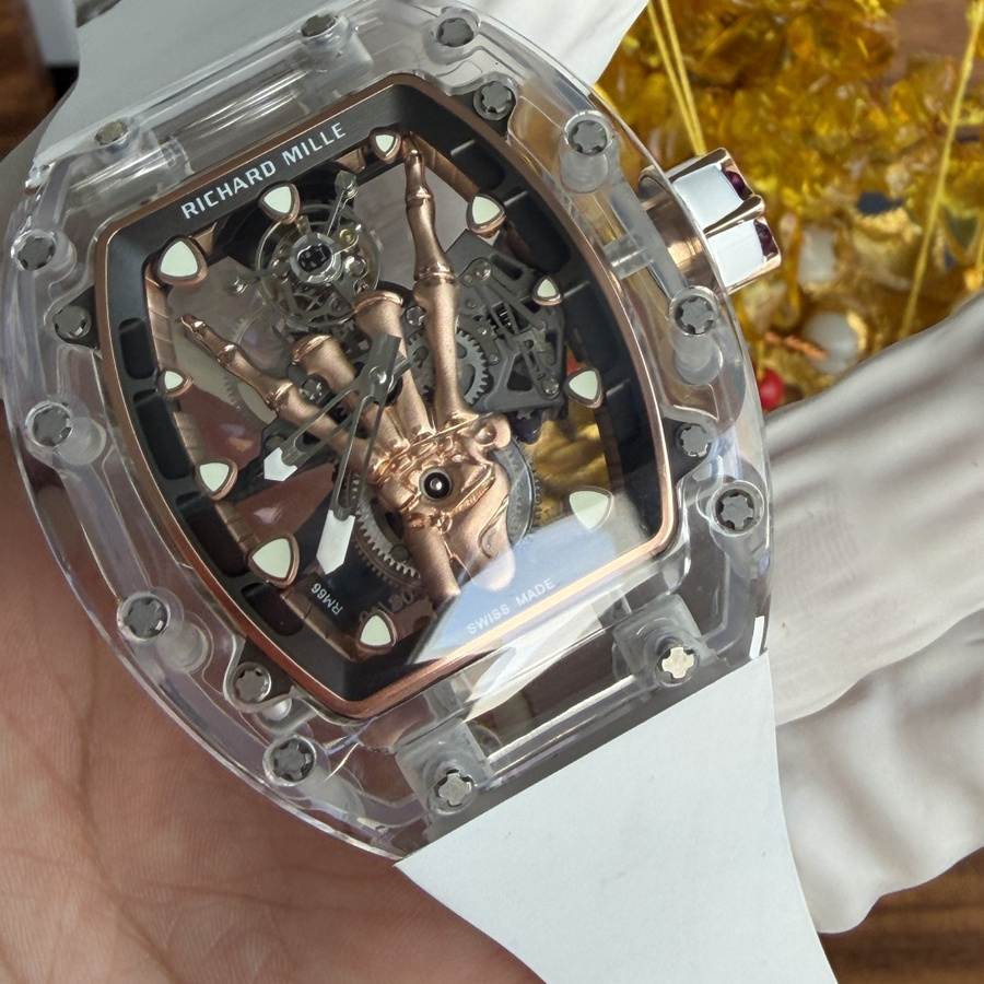 Wirtschaftliche Replica Uhr: Richard Mille RM 66, fliegend, Tourbillon, Sonderanfertigung, echt, weiß, Saphir, 42,7 mm X 49,94 mm – Bild 5