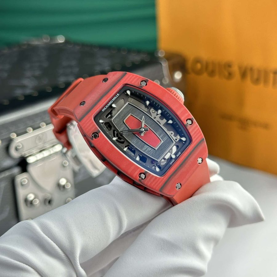 Markante Replica Uhr: Richard Mille RM 07-01, rot, Carbon TPT, Quarz, Racing, rot, limitierte Edition, 45.32 × 32,3 mm – Bild 4