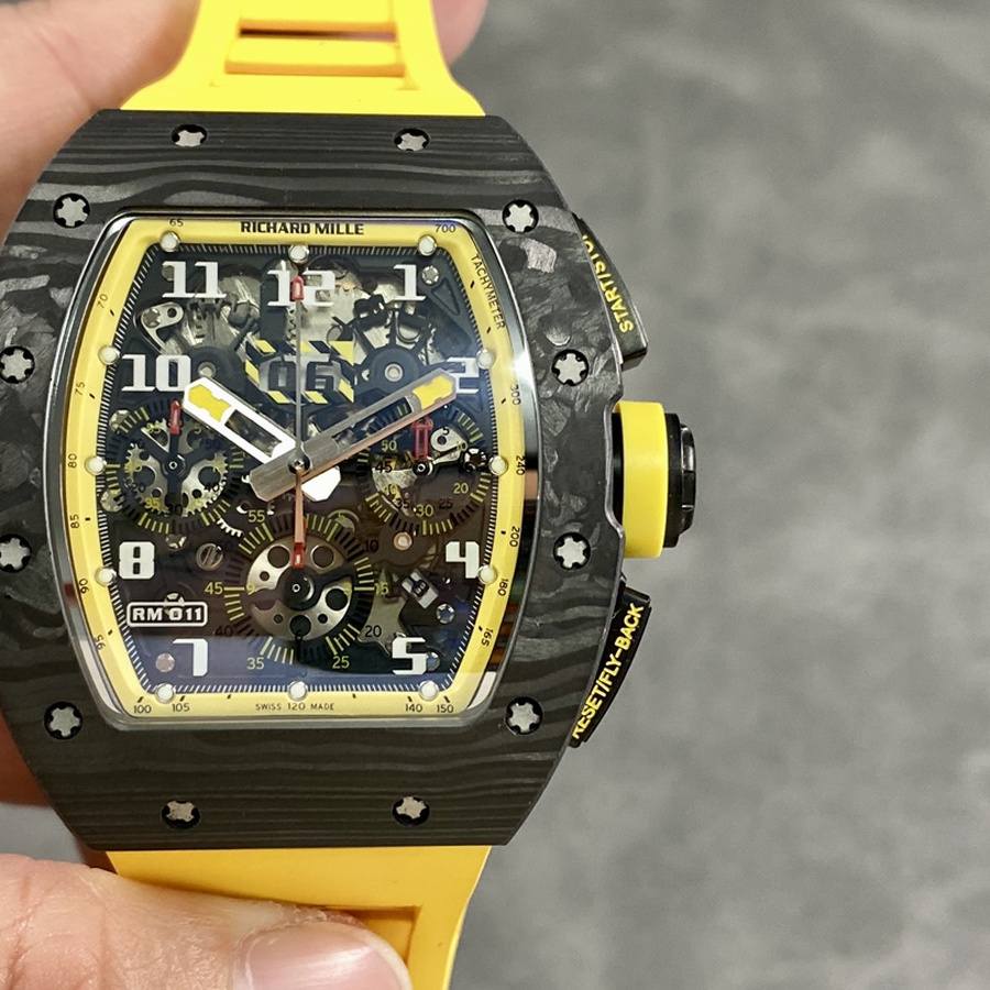 Außergewöhnliche Replica Uhr: Richard Mille RM 011, Chronograph, Carbon, gelb, Storm KVF 49.94x44,5 mm – Bild 4