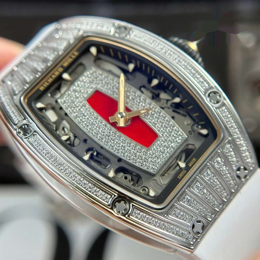 Exklusive Replica Uhr: Richard Mille RM 07-01, weiß, Gehäuse, mit, Zirkoniasteine, rotes Zifferblatt, ZF 45.32 × 32,3 mm – Bild 5