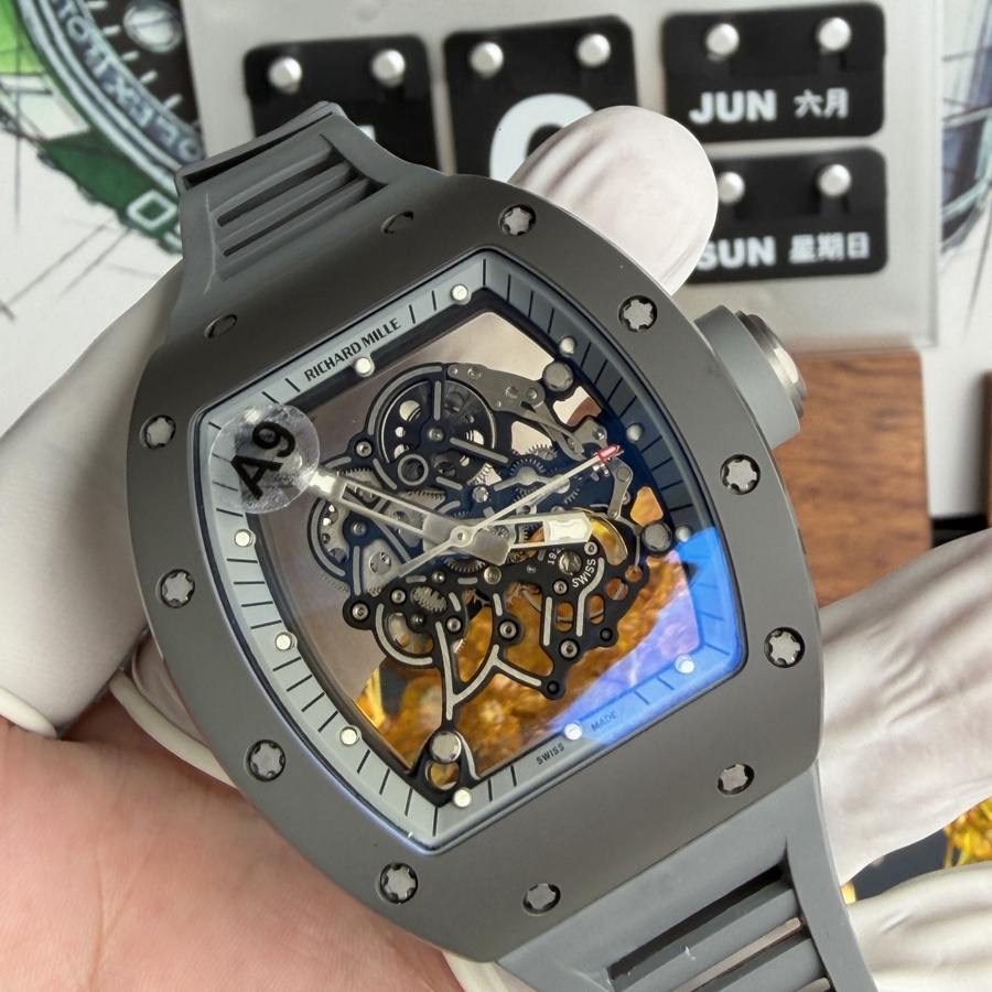 Sagenhafte Replica Uhr: Richard Mille RM 055, ganz in Grau, Boutique, Edition, Vaucher-Uhrwerk, 42.7 × 49,9 mm – Bild 3