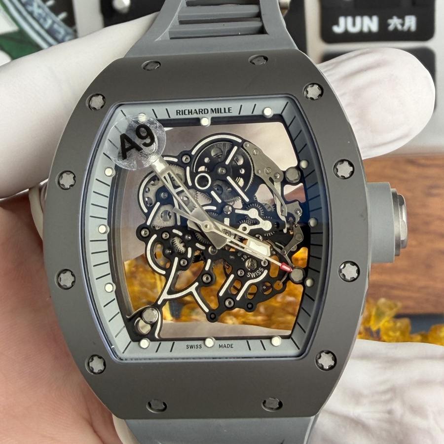 Sagenhafte Replica Uhr: Richard Mille RM 055, ganz in Grau, Boutique, Edition, Vaucher-Uhrwerk, 42.7 × 49,9 mm – Bild 5