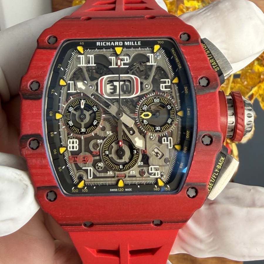 Feinste Replica Uhr: Richard Mille RM 11-03, rot, Quartz TPT, Automatik, Chronograph, 49.94 × 44,5 mm – Bild 5