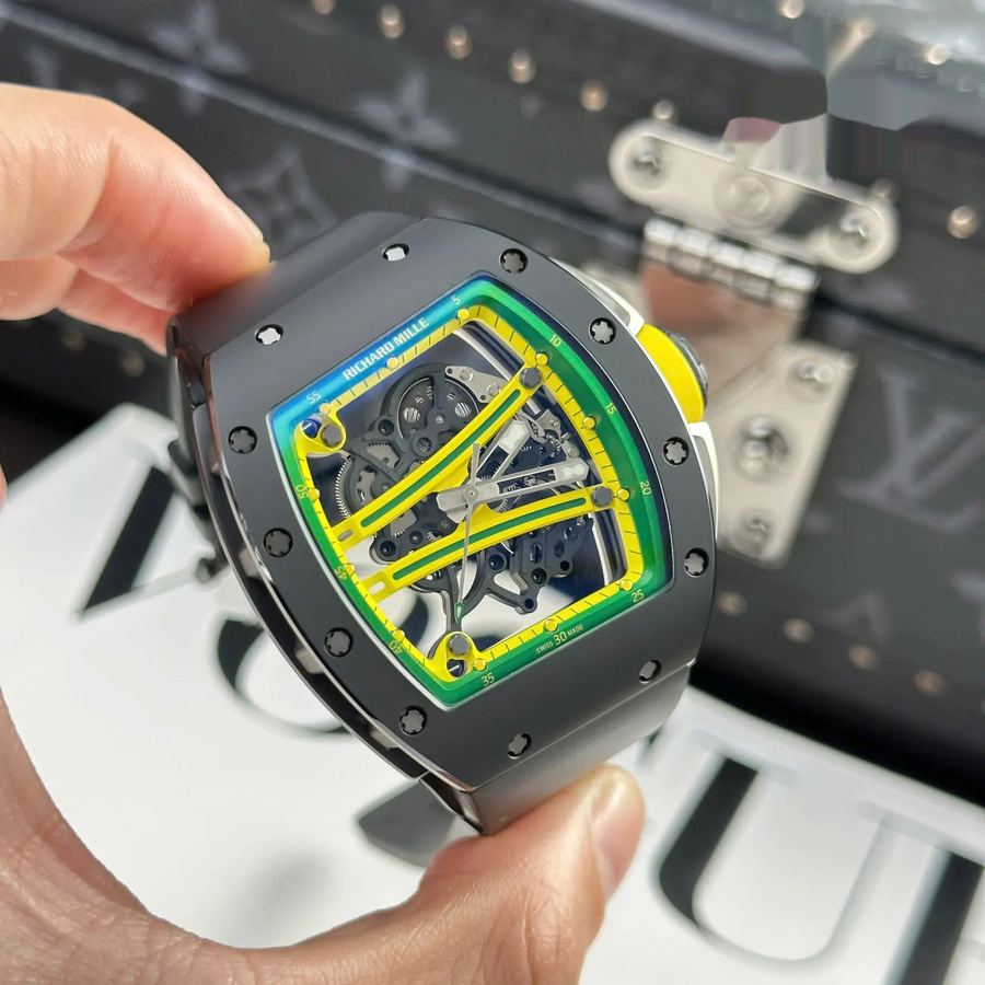 Wunderschöne Replica Uhr: Richard Mille RM 61-01 Yohan Blake, grün, schwarze Keramik, Quality, Armband, ZF 42,7 mm X 50,23 mm – Bild 3