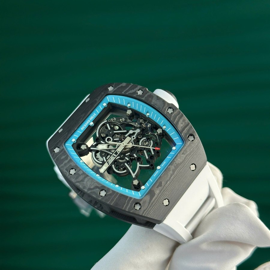 Stark nachgefragte Replica Uhr: Richard Mille RM 055 Yas Marina Circuit Carbon TPT, weißes Kautschukarmband, ZF 42,7 mm – Bild 3
