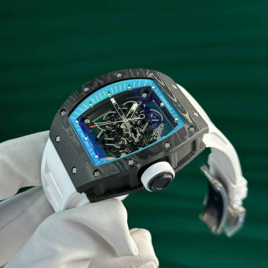 Stark nachgefragte Replica Uhr: Richard Mille RM 055 Yas Marina Circuit Carbon TPT, weißes Kautschukarmband, ZF 42,7 mm – Bild 5