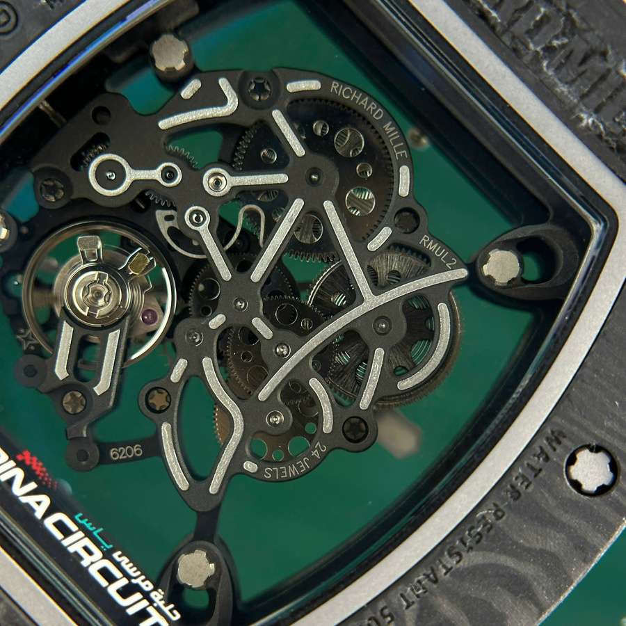 Stark nachgefragte Replica Uhr: Richard Mille RM 055 Yas Marina Circuit Carbon TPT, weißes Kautschukarmband, ZF 42,7 mm – Bild 11