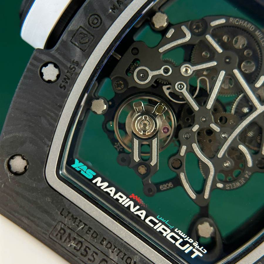 Stark nachgefragte Replica Uhr: Richard Mille RM 055 Yas Marina Circuit Carbon TPT, weißes Kautschukarmband, ZF 42,7 mm – Bild 12