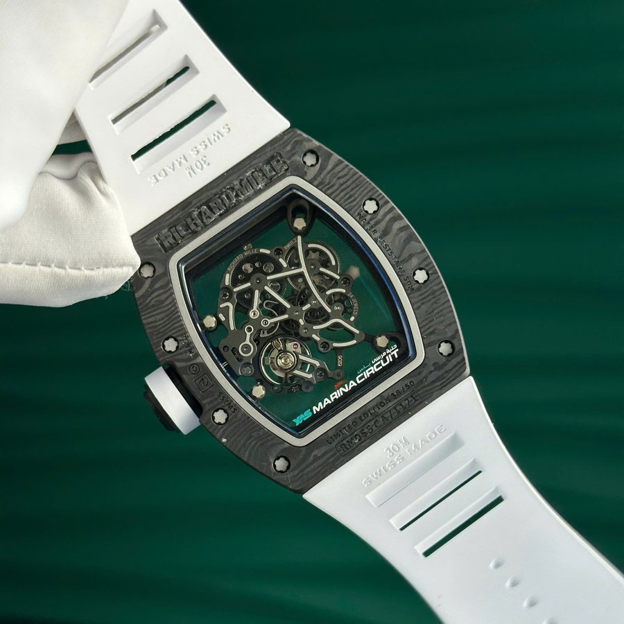 Stark nachgefragte Replica Uhr: Richard Mille RM 055 Yas Marina Circuit Carbon TPT, weißes Kautschukarmband, ZF 42,7 mm – Bild 13