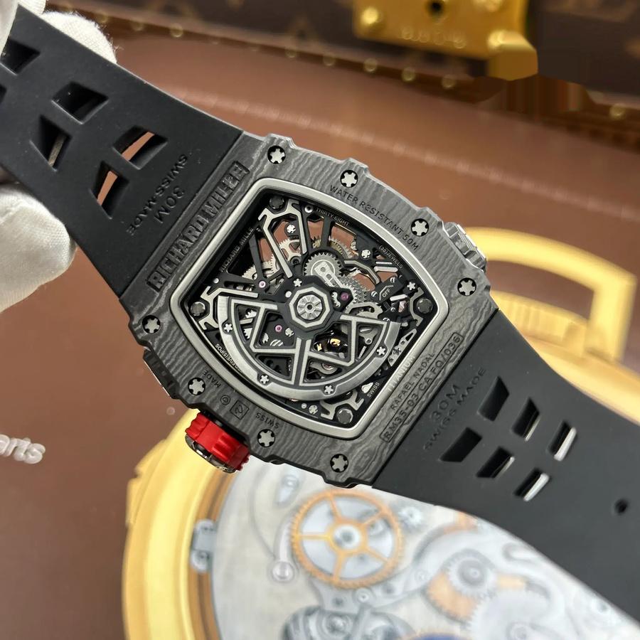 Wertige Replica Uhr: Richard Mille RM 35-03 Rafael Nadal, schwarzes Carbon, 43,2 mm X 50 mm – Bild 11