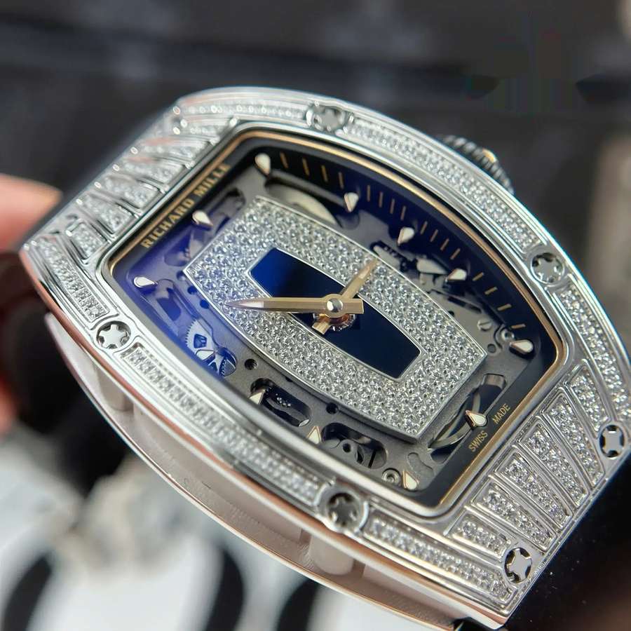Neu eingetroffene Replica Uhr: Richard Mille RM 07-01, weiß, Gehäuse, mit, Zirkoniasteine, und, schwarz, Onyx, Zifferblatt, ZF 45.32 × 32,3 mm – Bild 3