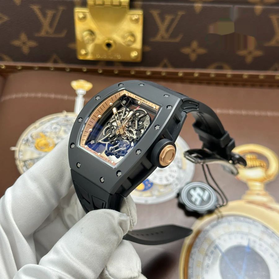 Preislich überzeugende Replica Uhr: Richard Mille RM 055 Bubba Watson, schwarze Keramik, Asien, Edition, schwarzes Kautschukarmband, ZF 42,7 mm – Bild 3