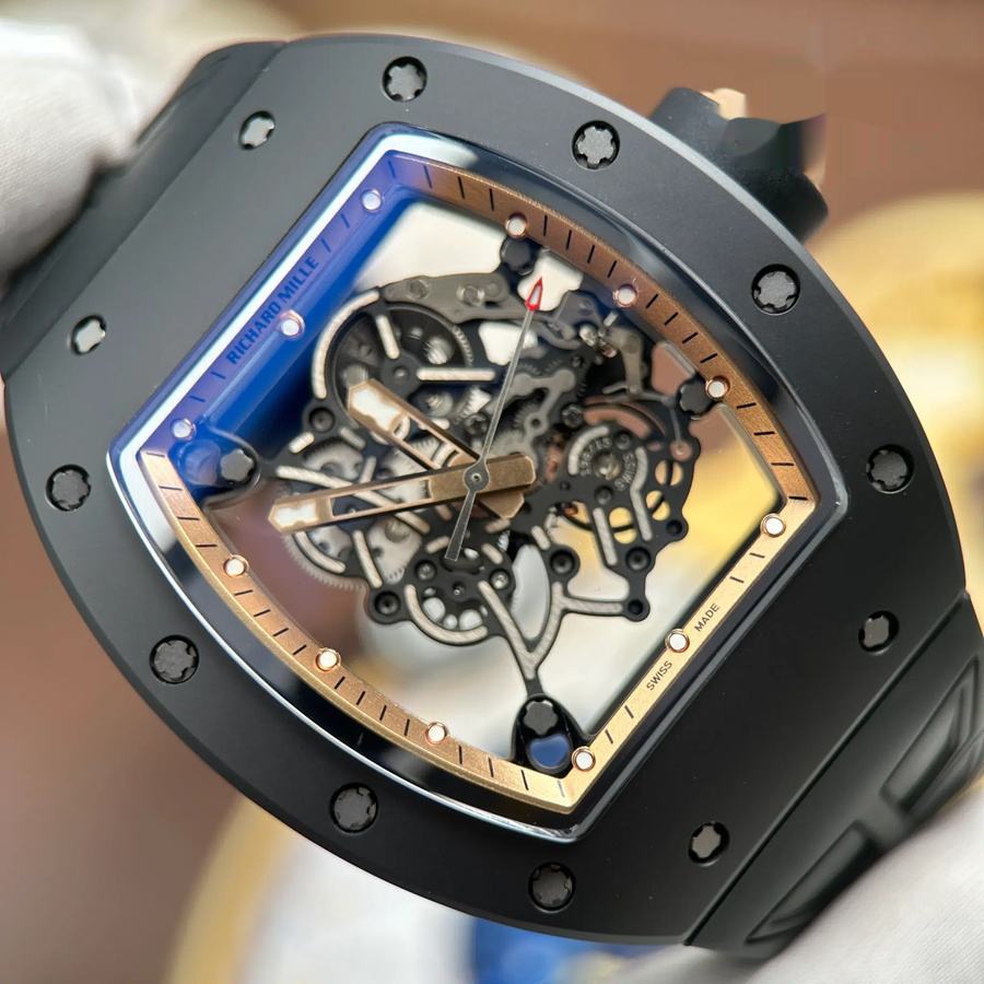 Preislich überzeugende Replica Uhr: Richard Mille RM 055 Bubba Watson, schwarze Keramik, Asien, Edition, schwarzes Kautschukarmband, ZF 42,7 mm – Bild 4