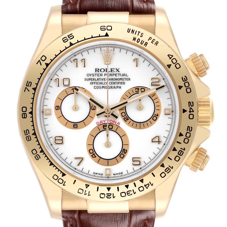 Neue Replica Herrenuhr: Rolex Daytona, Gelbgold, weißes Zifferblatt, braun, Armband, 116518 – Bild 1