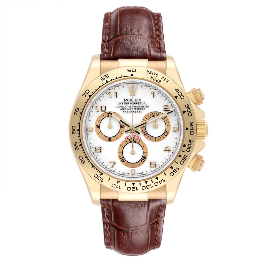 Neue Replica Herrenuhr: Rolex Daytona, Gelbgold, weißes Zifferblatt, braun, Armband, 116518 – Bild 2