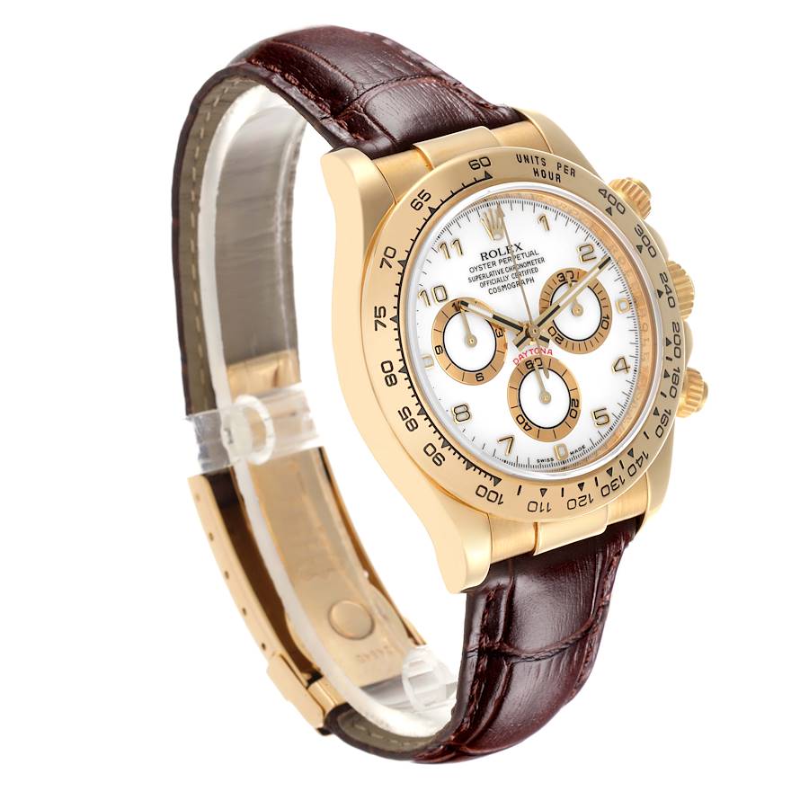 Neue Replica Herrenuhr: Rolex Daytona, Gelbgold, weißes Zifferblatt, braun, Armband, 116518 – Bild 3