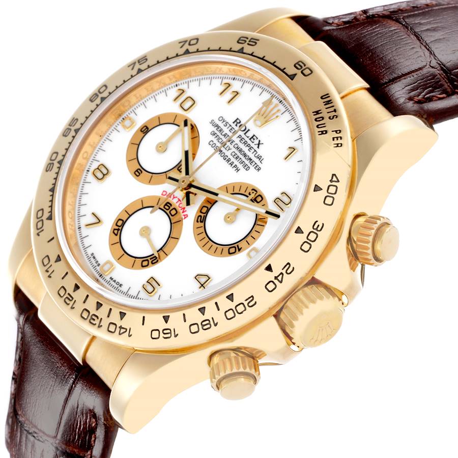 Neue Replica Herrenuhr: Rolex Daytona, Gelbgold, weißes Zifferblatt, braun, Armband, 116518 – Bild 5