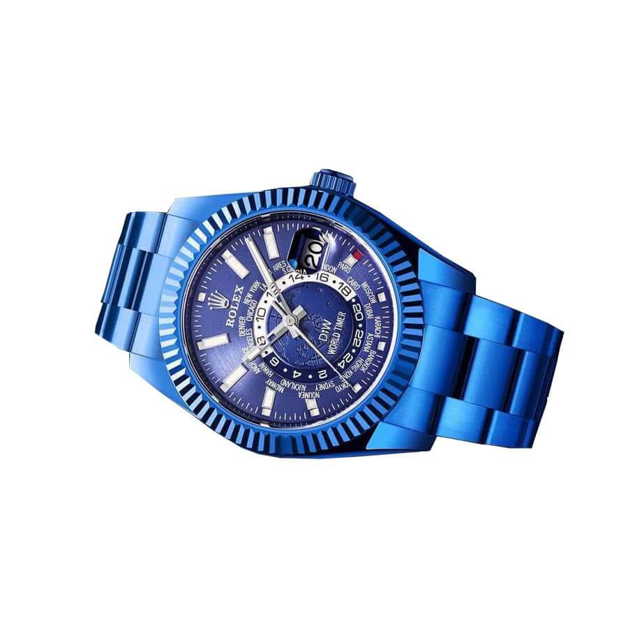 Für Sammler gefertigte Replica Uhr: Rolex Sky-Dweller World Timer, blau, DLC – Bild 3
